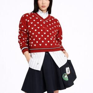 NEW Disney x Tommy Hilfiger Womens Mickey Heart Sweater XXL Red White Pullover